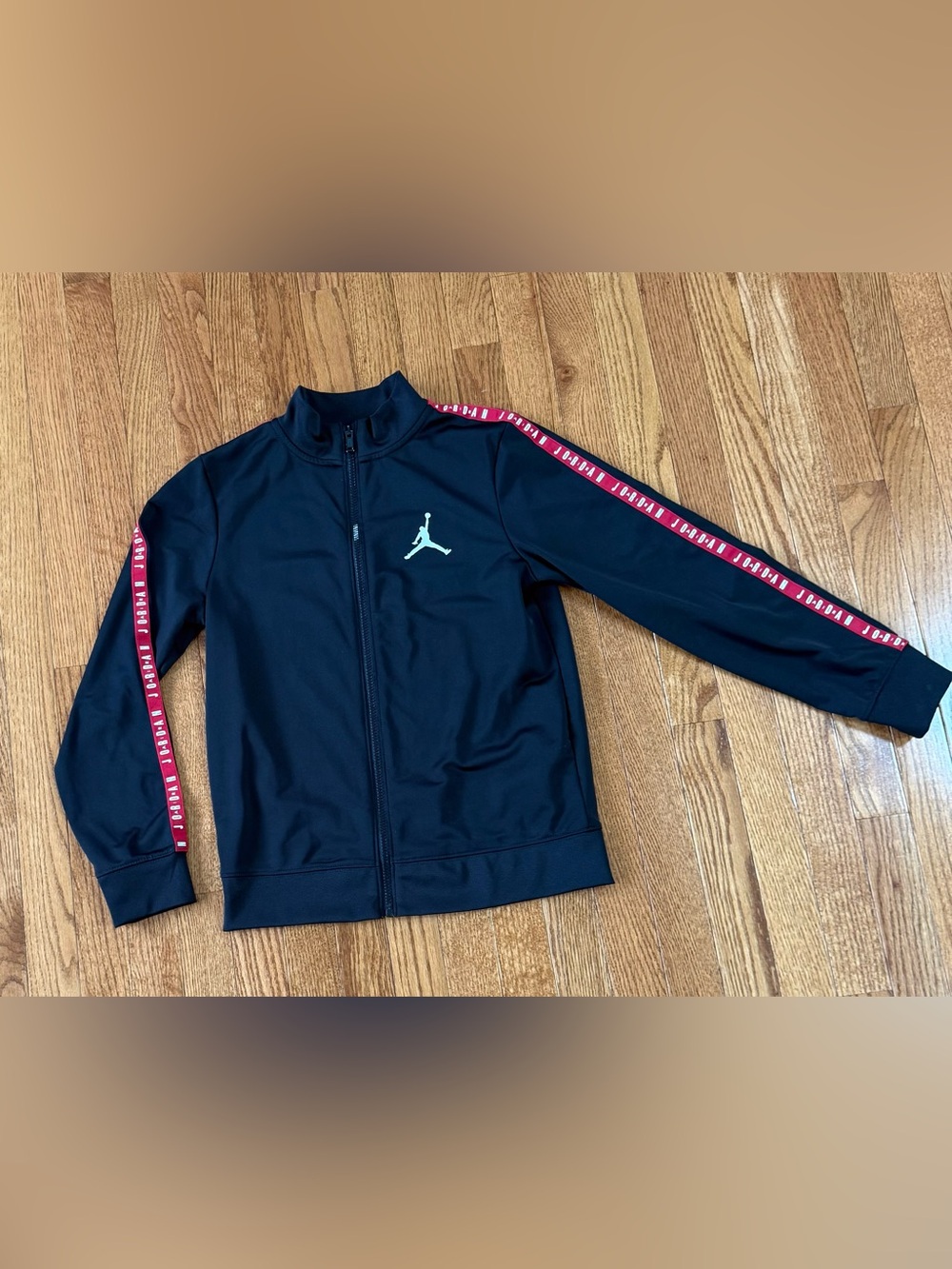 Air Jordan Black Track Jacket with Red Logo Tape Arms - Boys Large (12-13 Yrs)